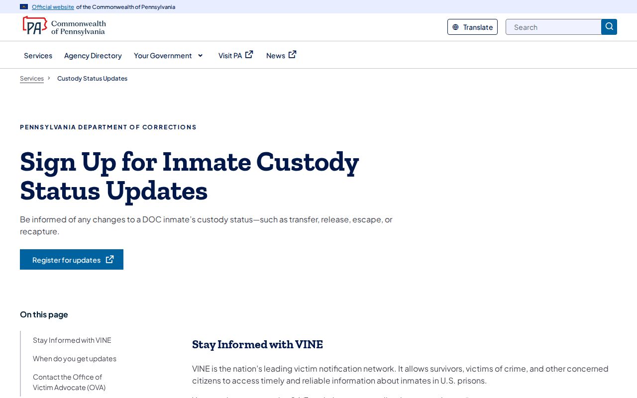 Philadelphia County state custody release date notification options