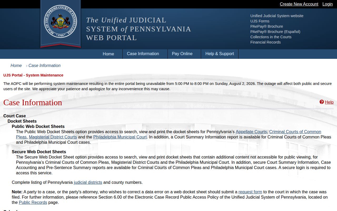 Philadelphia County court docket release record search
