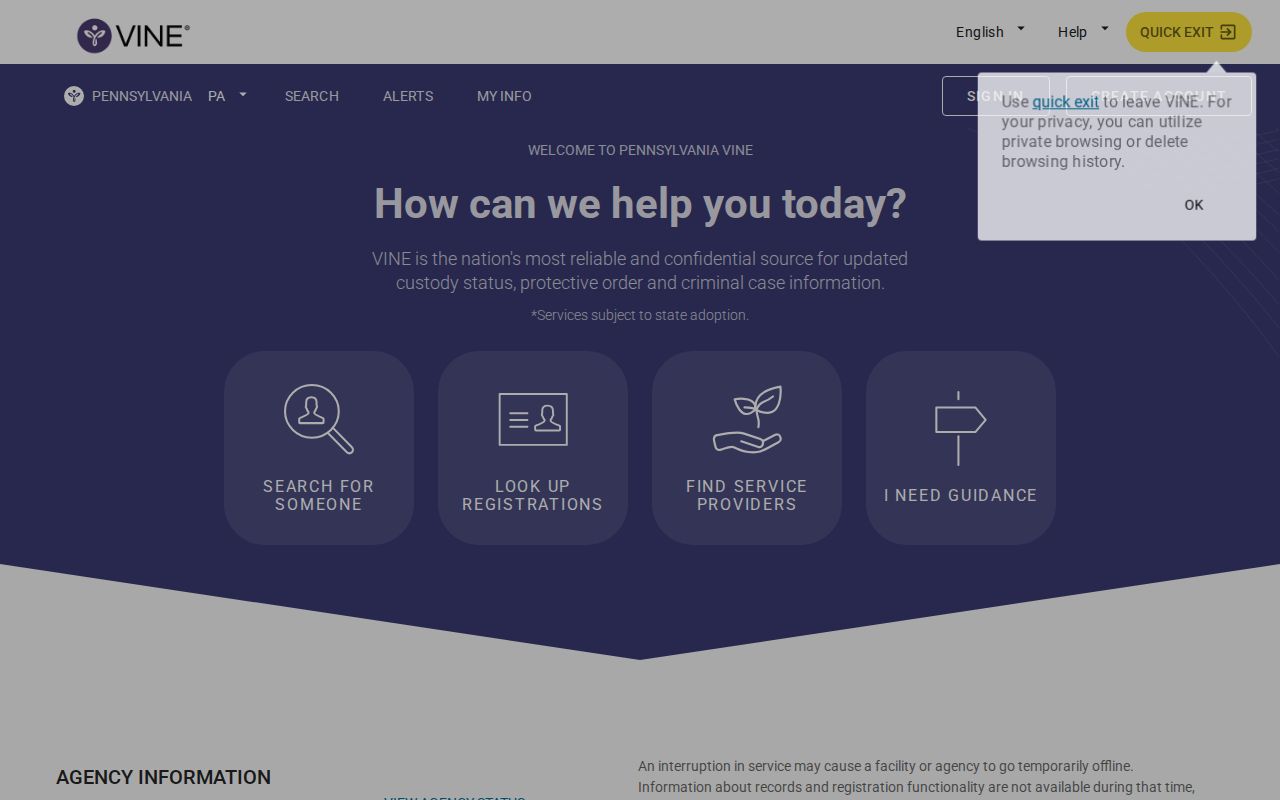 Philadelphia County VINELink inmate search and release notification flow